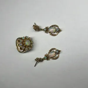 14K Marked Opal Ring & Earring Set, Size 4.5, 12.4 Gram