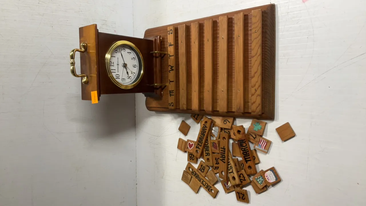 Wooden Calendar & Howard Milleer Alarm Clock