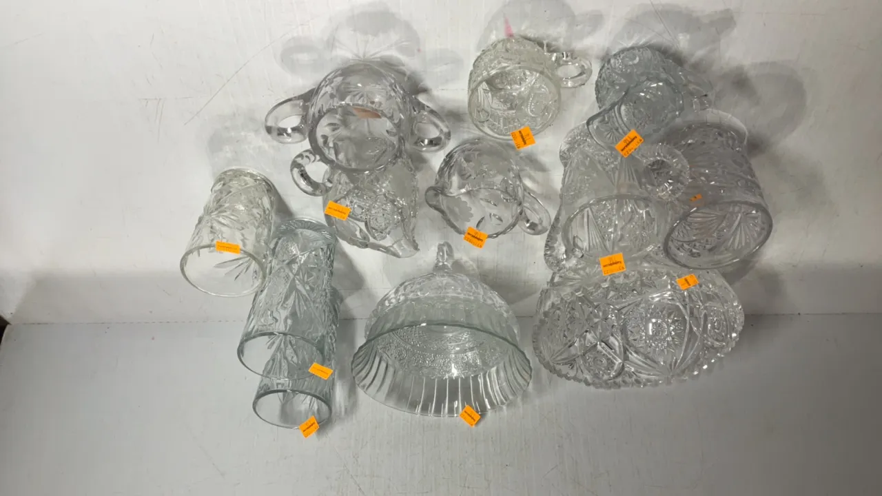 Large Assortment of Crystal Cut Clear Glass Dishes
