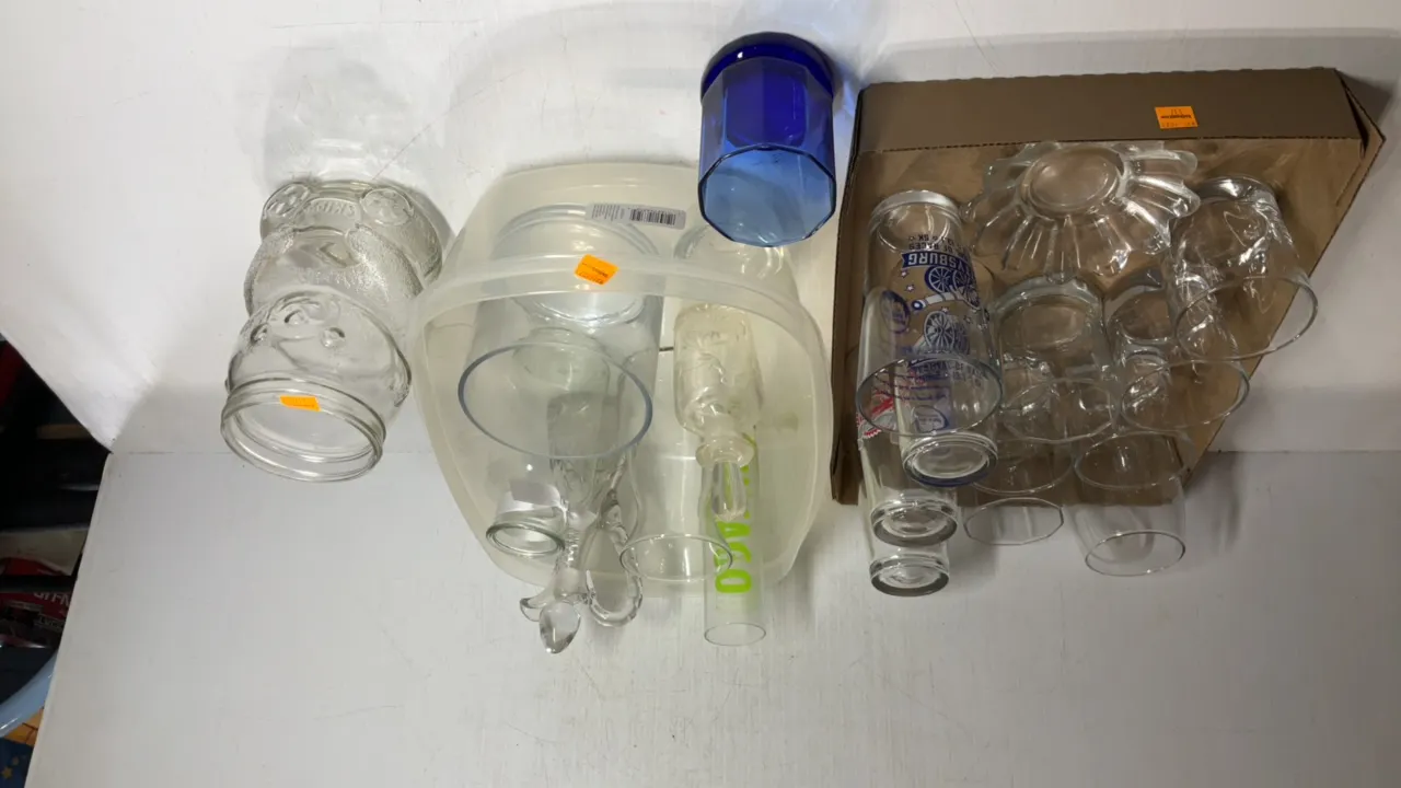 Clear Glass Dishes, Drinking Glasses, Etc.