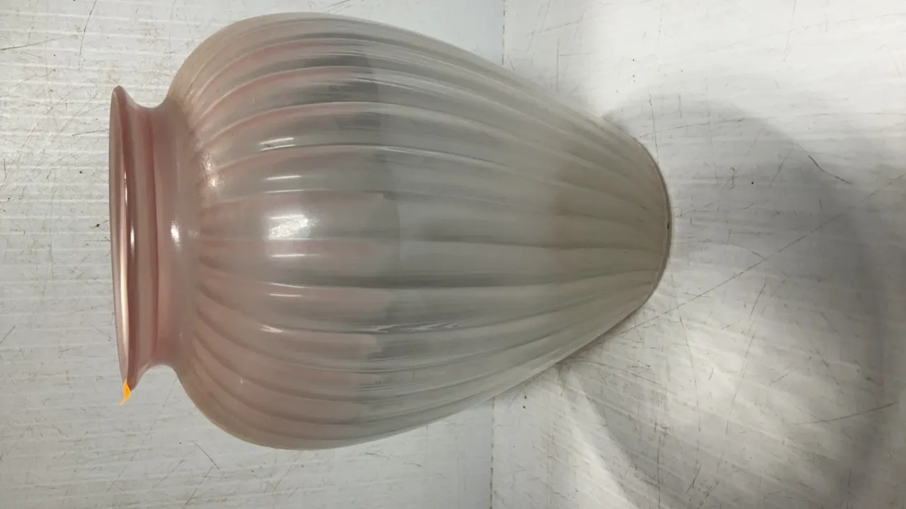 Pink/Clear Glass Ribbed Vase