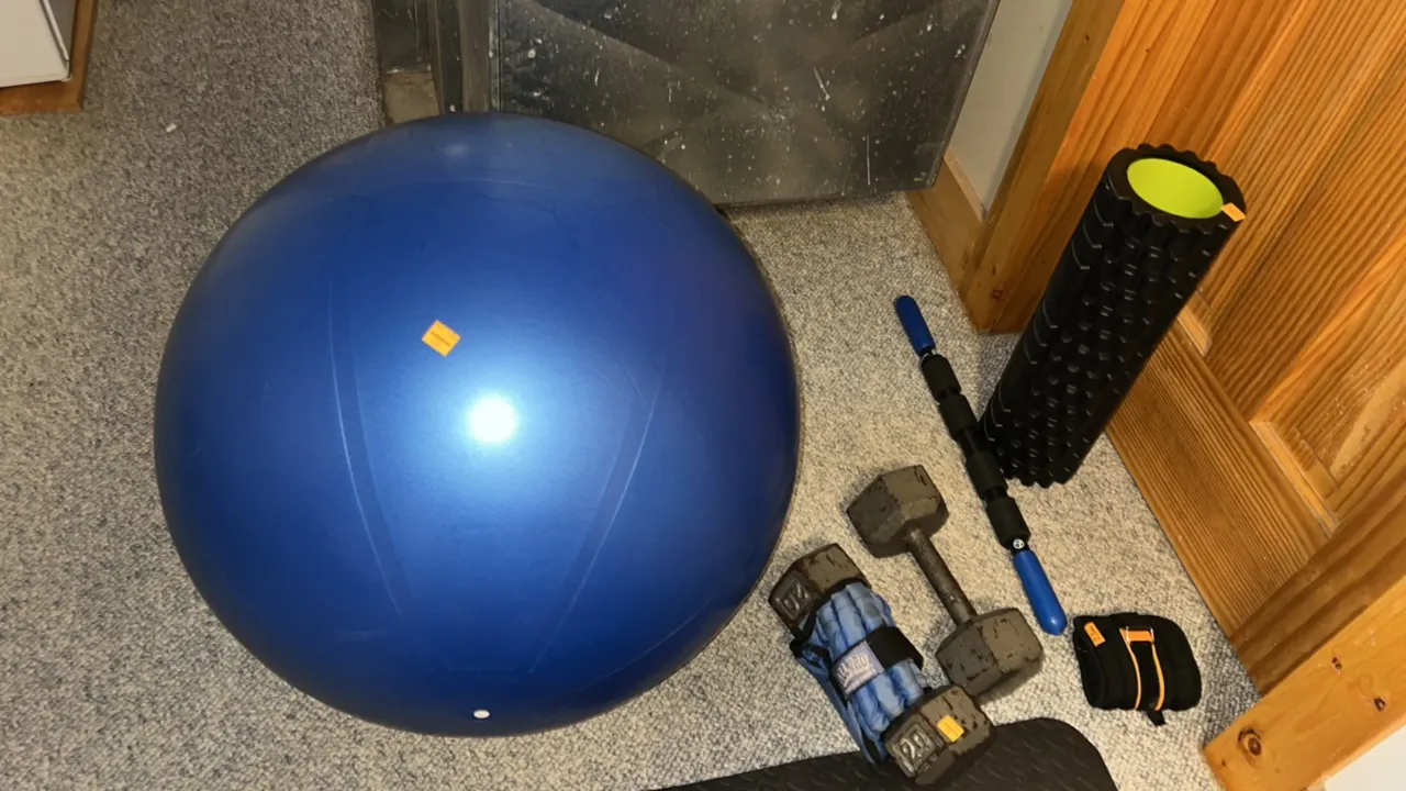 20 Lb. Dumbbells, Foam Rollers, Stability Ball