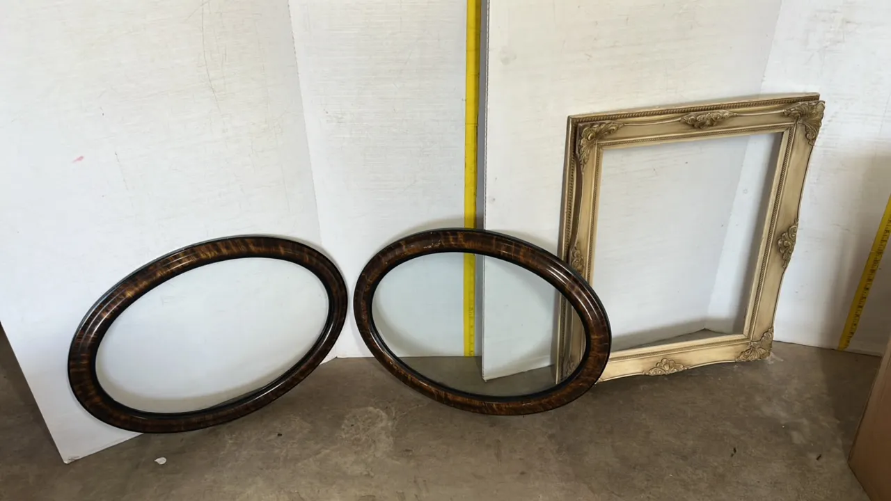 (2) Vintage Wooden Convex Oval Photo Frames, (1) Large Photo Frames
