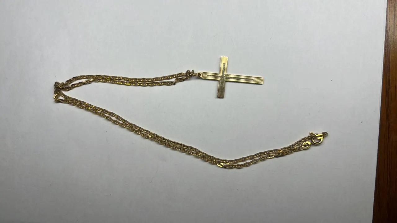 14K Gold Necklace w/ Cross Pendant, 10.3 Gram