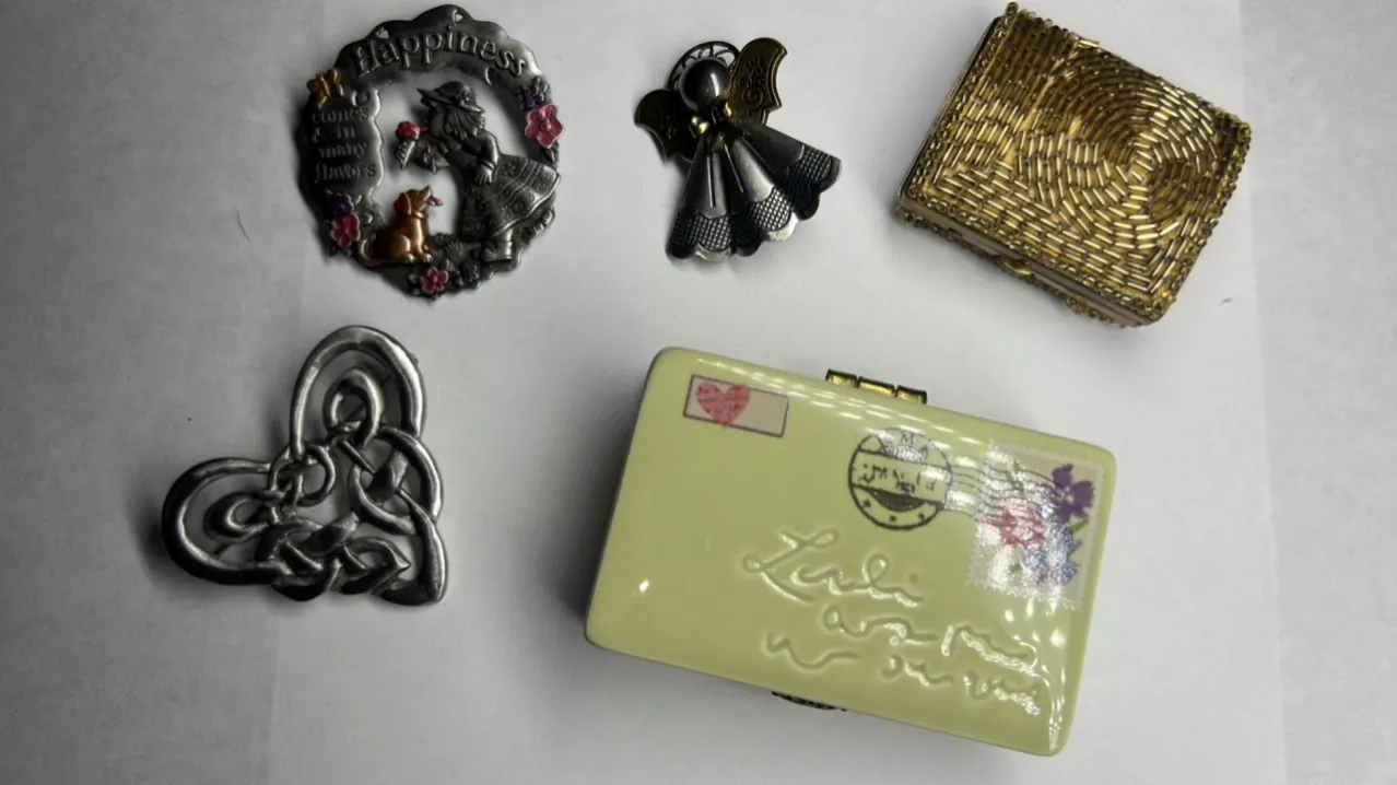 2 Mini Trinket/Jewelry Boxes & 3 Pins