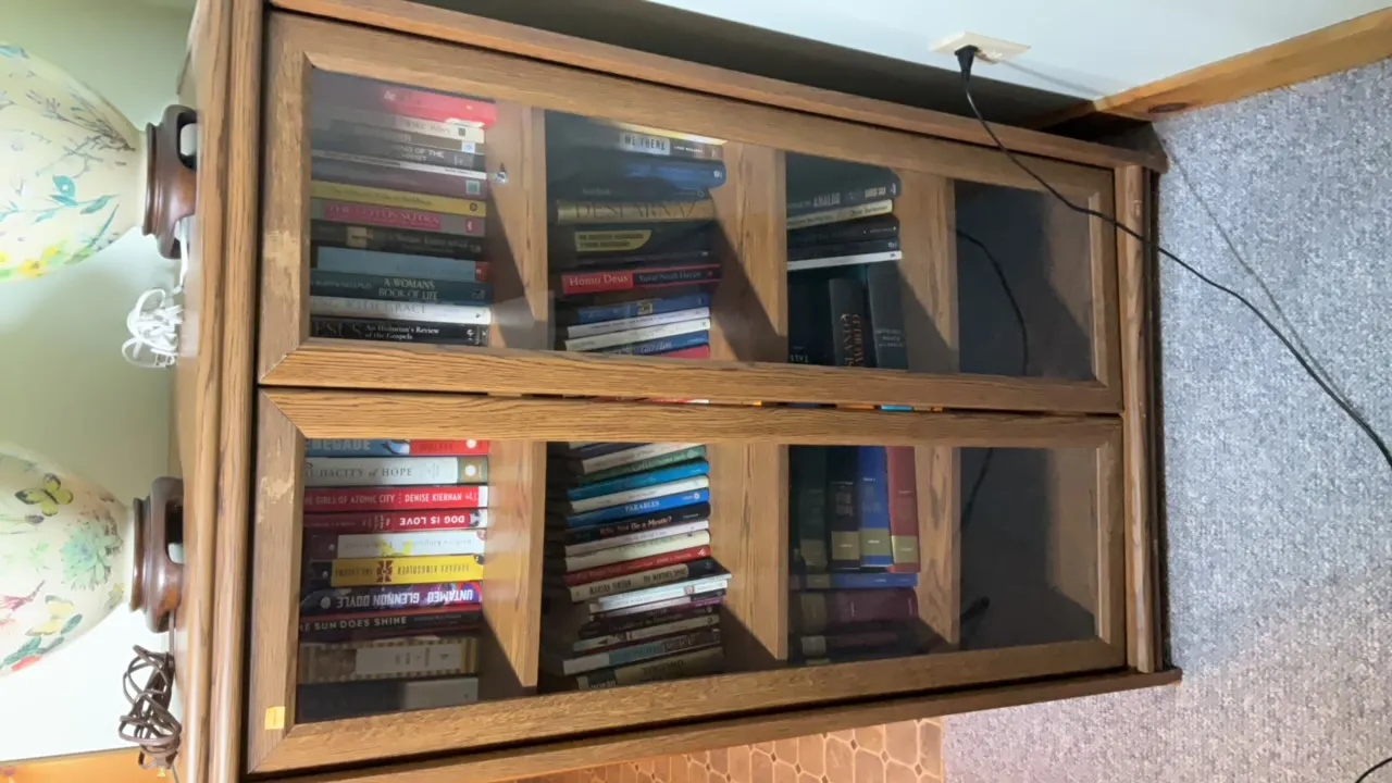 Wooden Bookshelf With Glass Doors