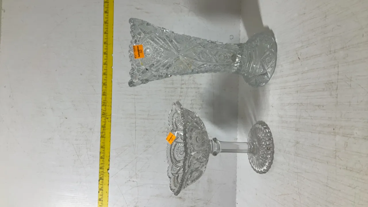 Clear Cut Sawtooth Glass Vase, Clear Pressed Glass Candy Dish
