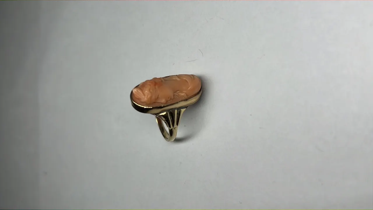 Tested 10K Carved Cameo Coral Ring, Size 4, 5.3 Gram