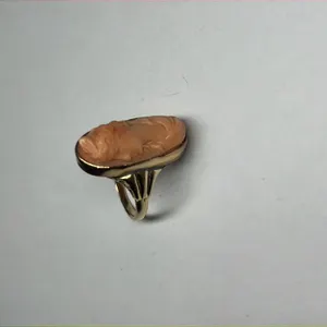 Tested 10K Carved Cameo Coral Ring, Size 4, 5.3 Gram