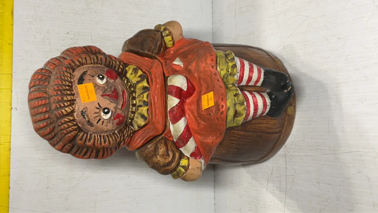 Antique Handmade Raggedy Ann Ceramic Cookie Jar