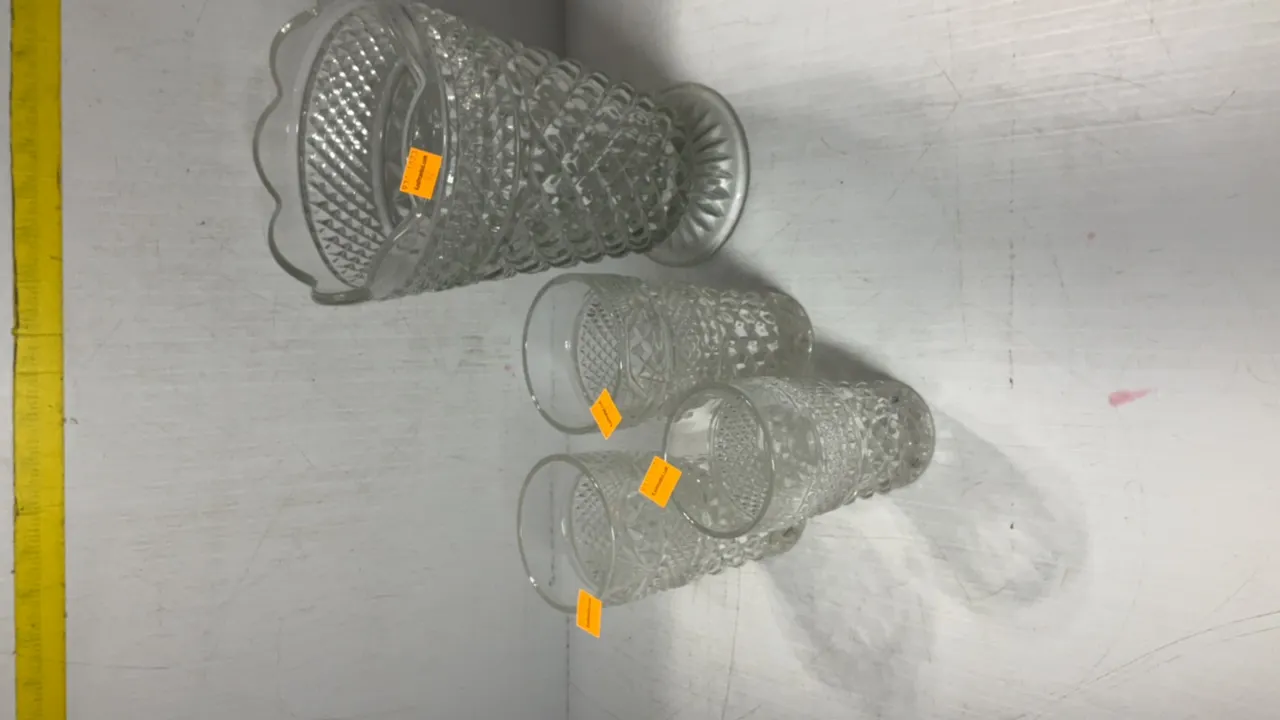 Anchor Hocking Wexford Vase with (3) Glasses