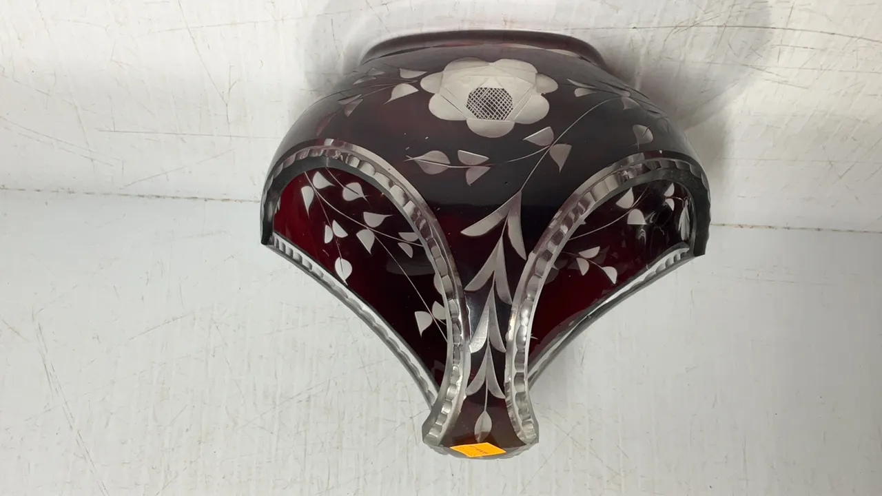Ruby Red Crystal Cut Glass Floral Basket