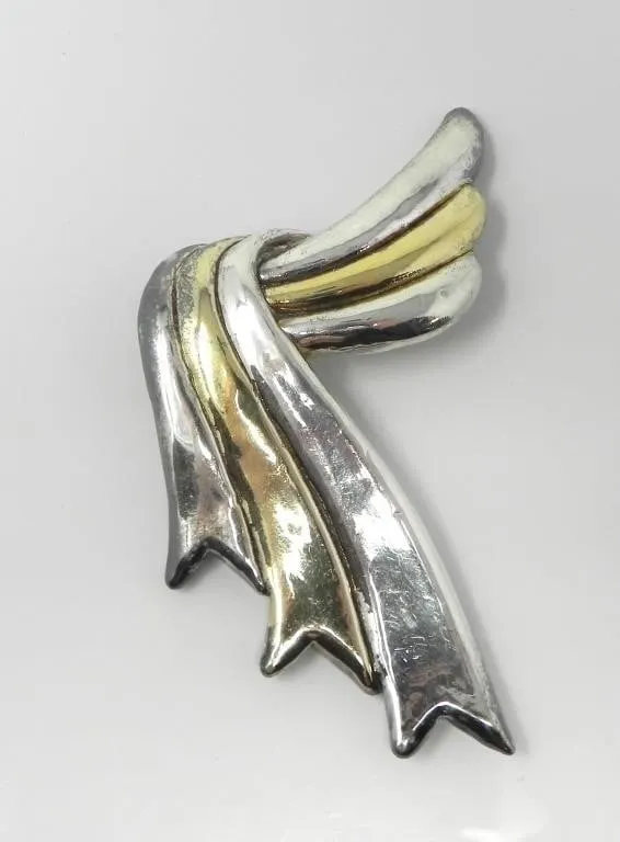 LARGE 925 SILVER TWO-TONE BROOCH 30.85g