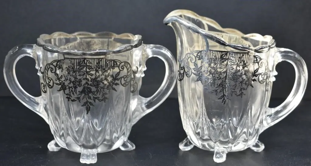 SILVER OVERLAY CREAMER AND SUGAR BOWL