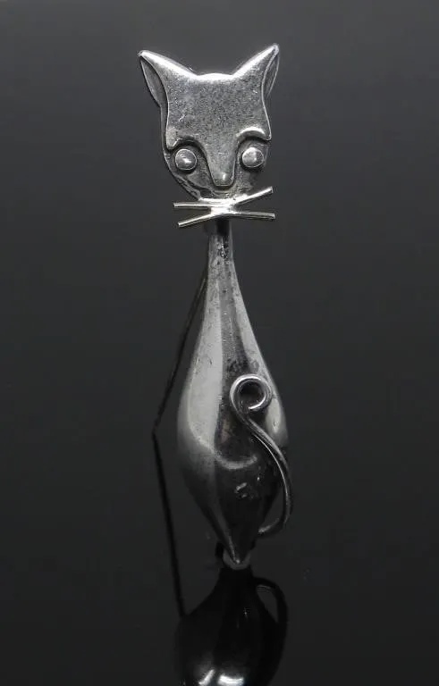 ORVELO 925 MEXICO SILVER CAT BROOCH 7.59g