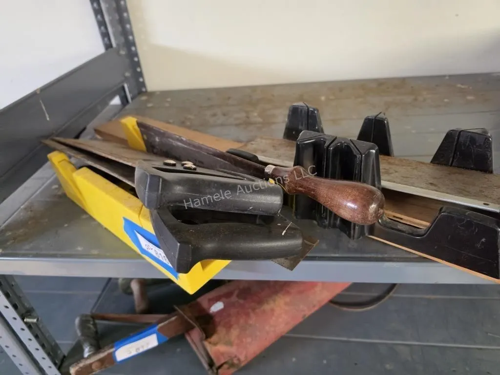 Assorted saws and miter boxes