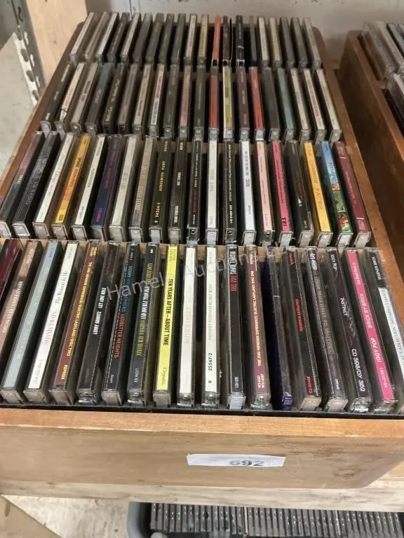 Wooden Caddy of Music CDs - Rock, Blues, Pop