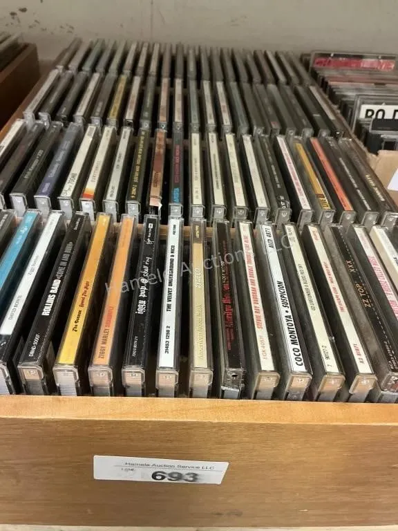 Wooden Caddy of Music CDs - Rock, Blues, Pop