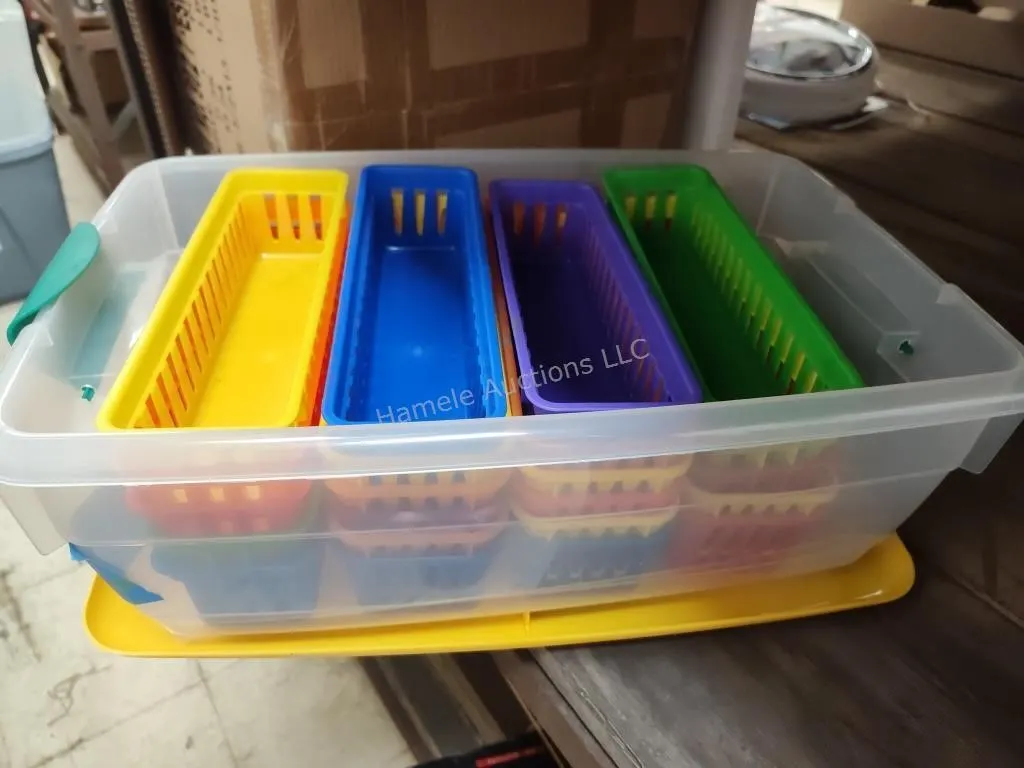 Container of plastic trays