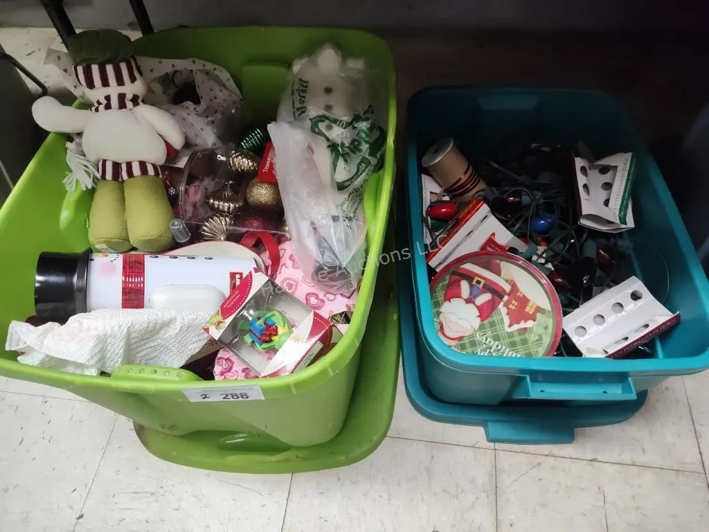 2 totes of Christmas decor
