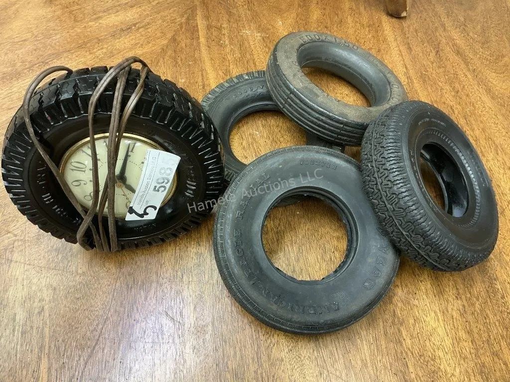 5 Items - Tire Clock & Tires Missing Inserts