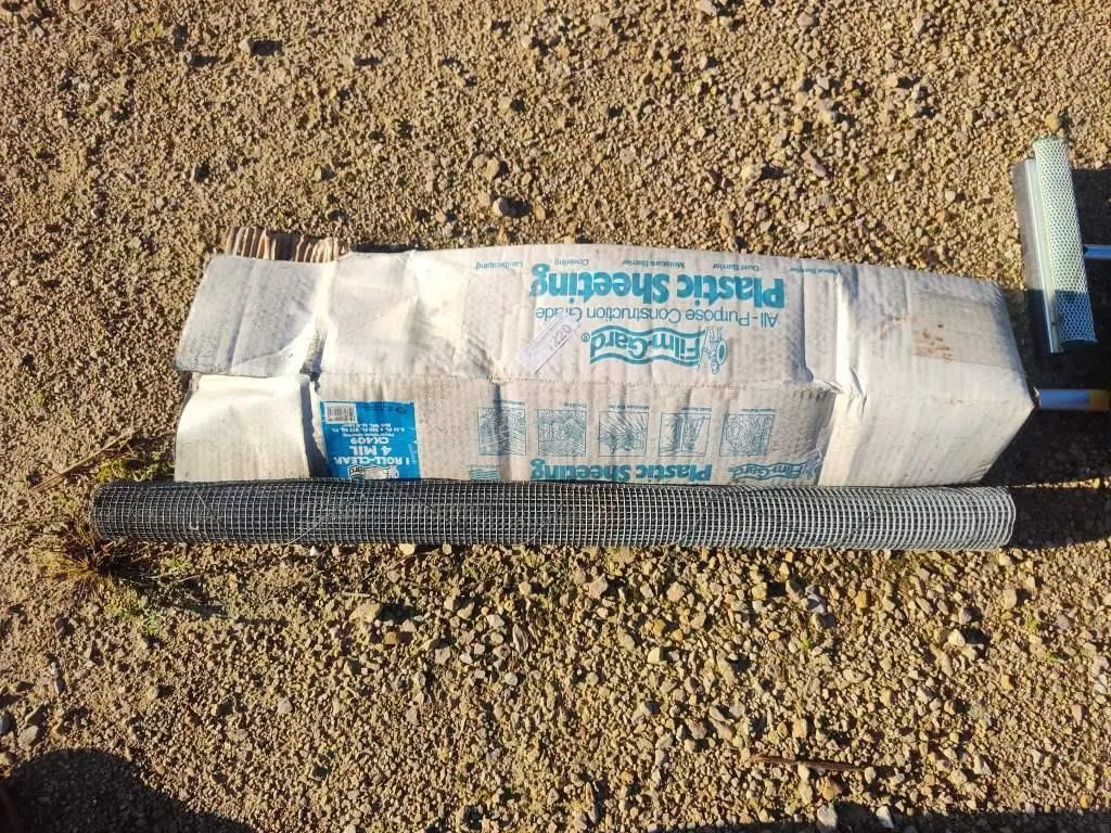 Plastic sheeting and wire mesh