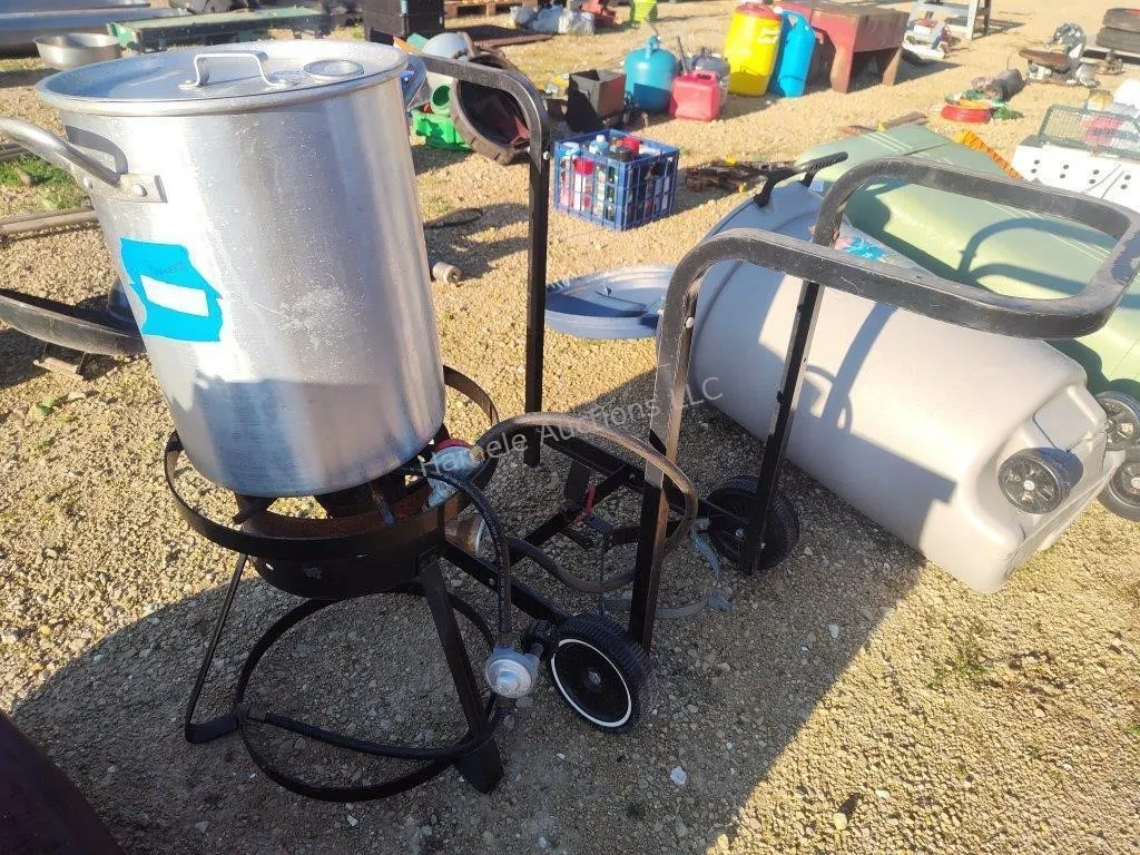 Propane burner, fry pot and cart
