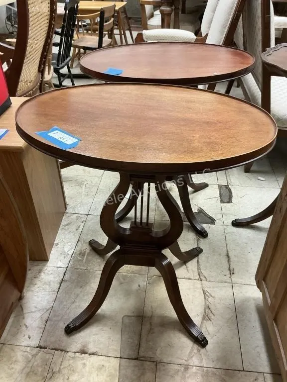 Two Vintage Lyre Base Tables