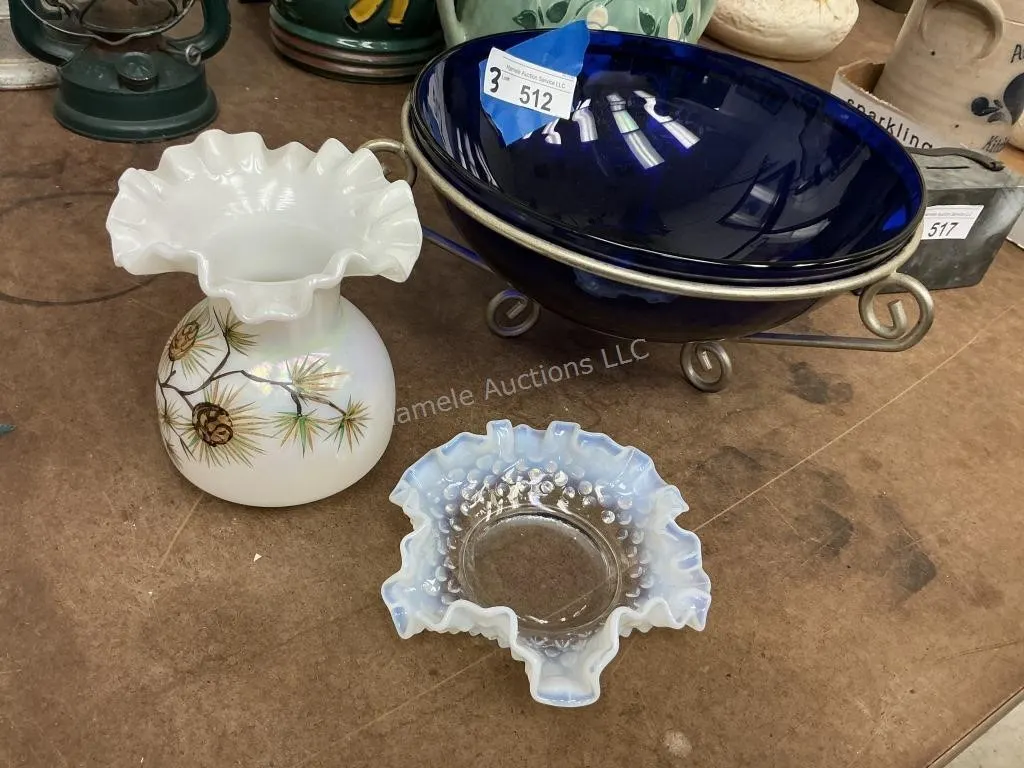 3 Glass Decorative Bowls & Vase
