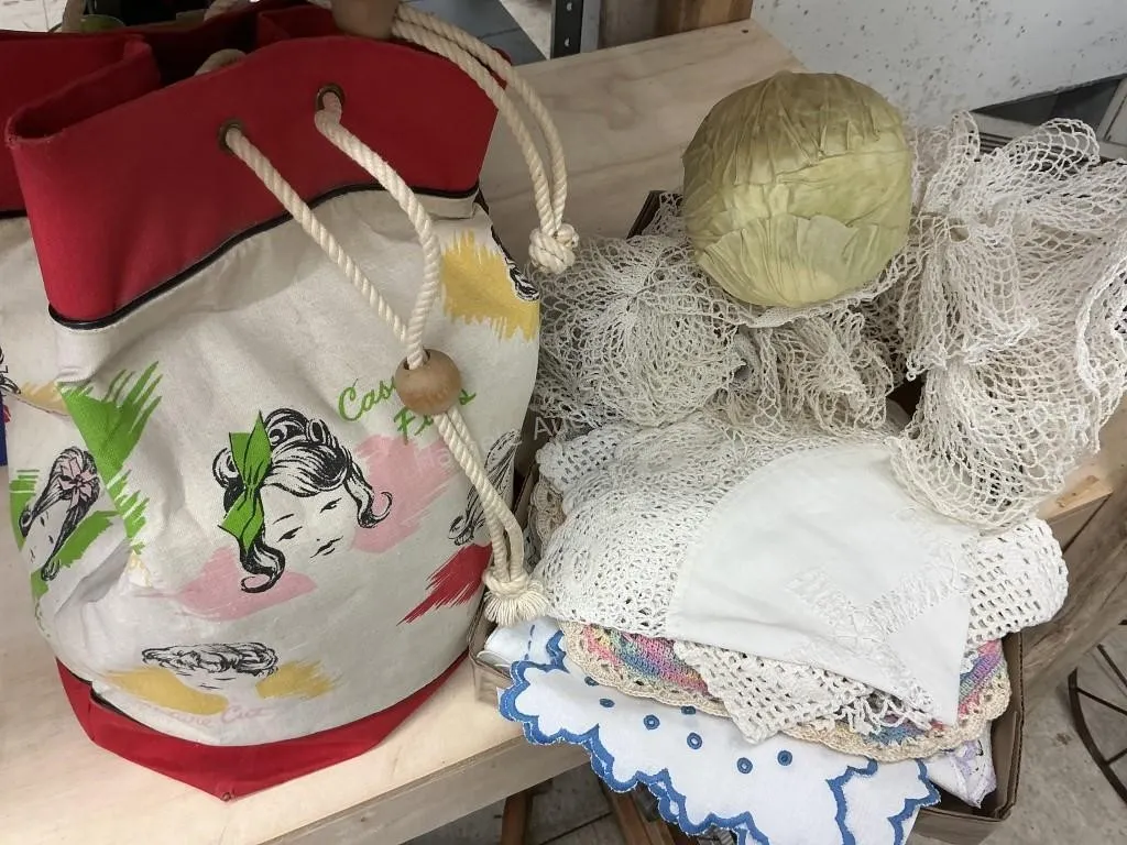 Vintage Linens & Curler Bag