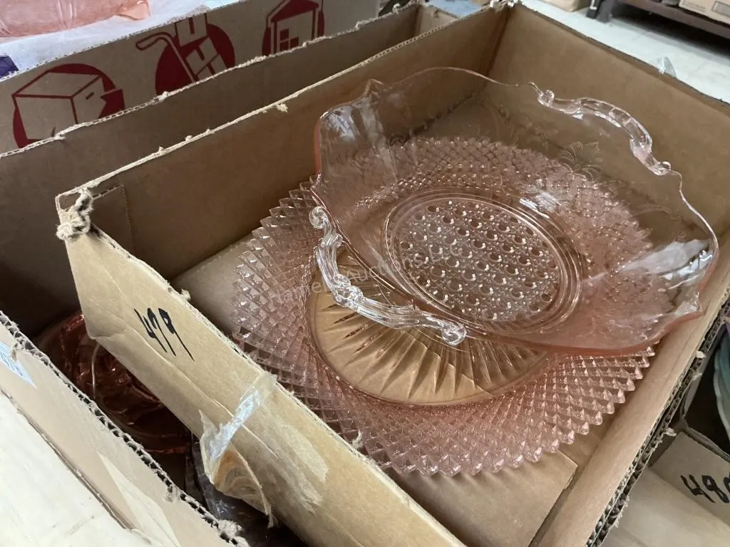 2 Flats Pink Glassware with Assorted Patterns