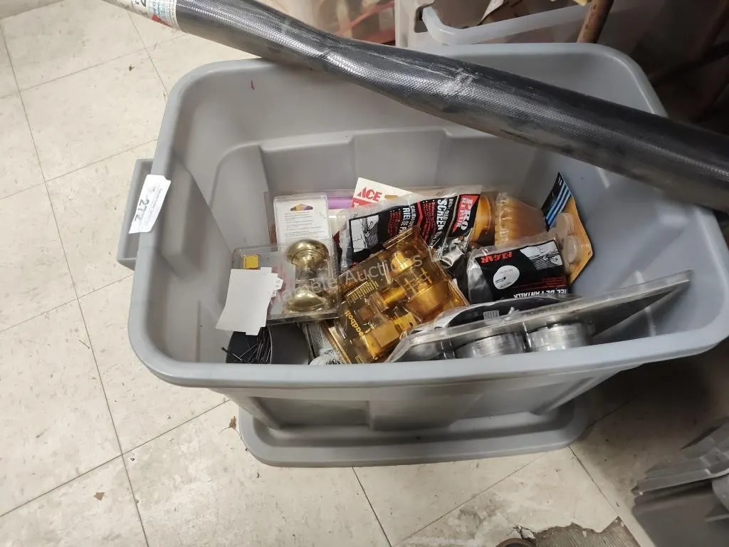 Tote of household hardware items