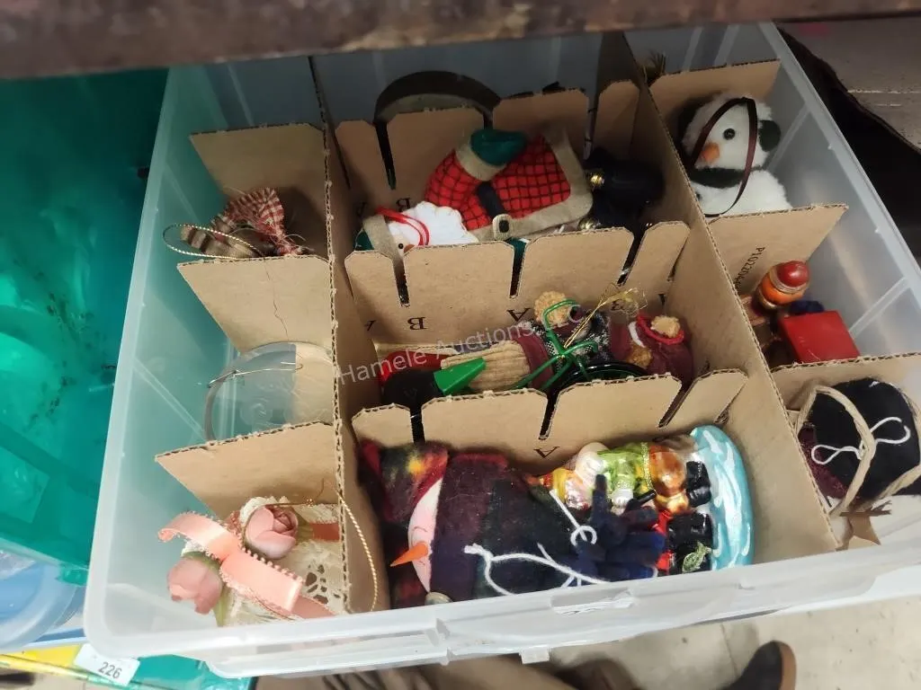 Box of Christmas tree decorations