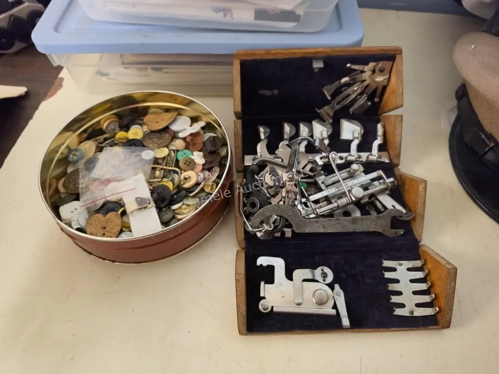Sewing machine pieces and buttons