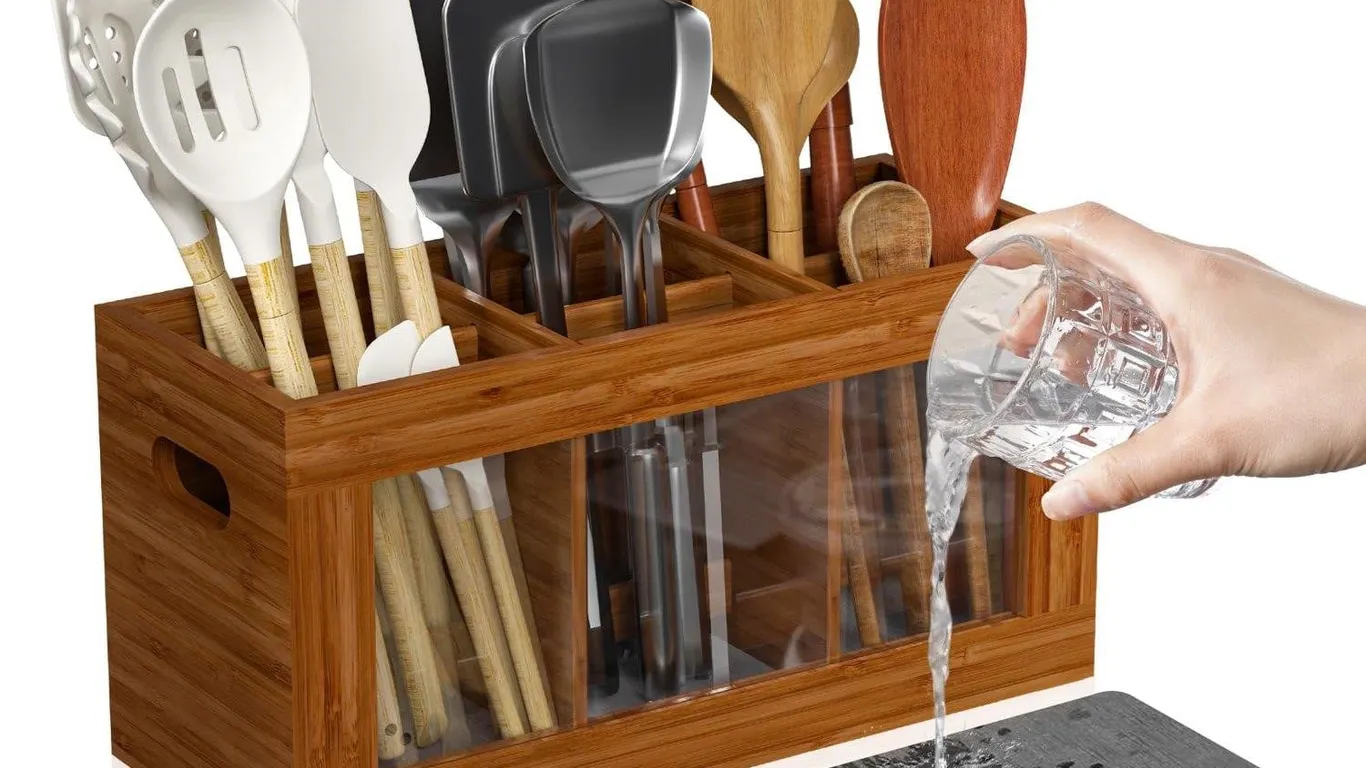 Yofidra Bamboo 6-Compartment Utensil Holder