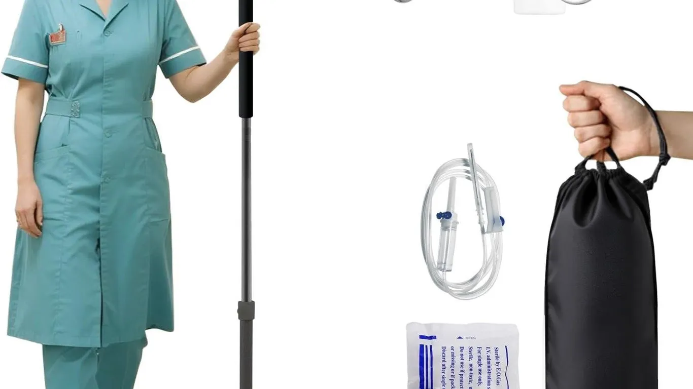Crilealym 4-Hook Portable IV Pole 46-86 Tall