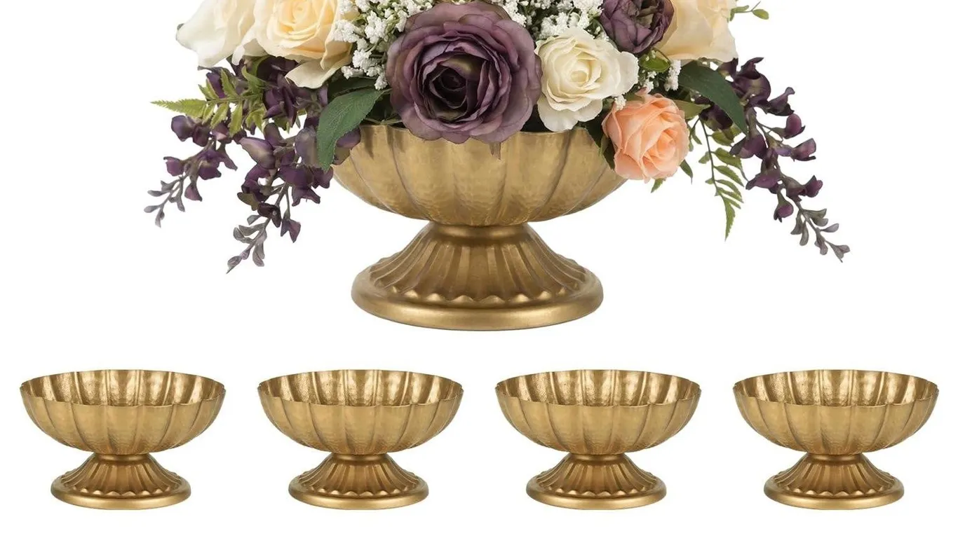 Jaxoriel Antique Gold Pedestal Vases 7.1x3.94