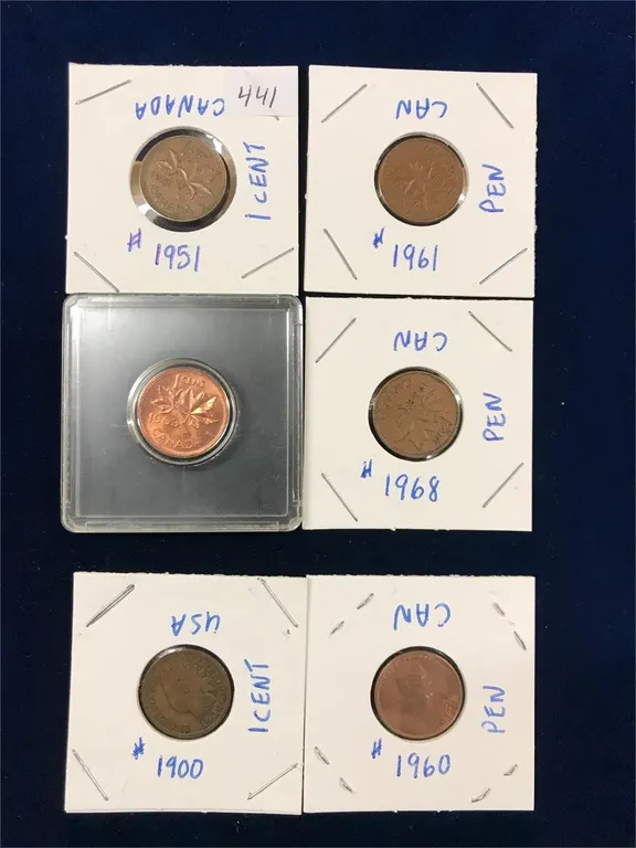 1951, 61, 63, 68 Can pennies 1900 & 80 USA