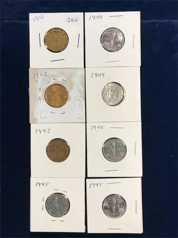 8 Canadian Victory Nickels 1943, 44, 45