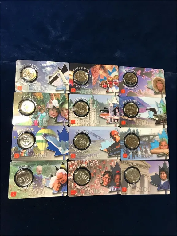 2000-12 different Quarter coin cards set, 1 money