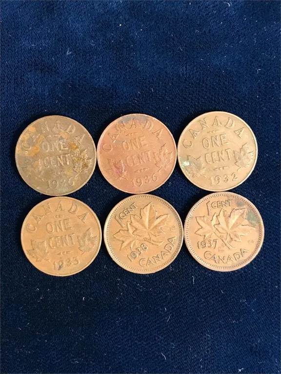 six 1930's Canadian Small Pennies