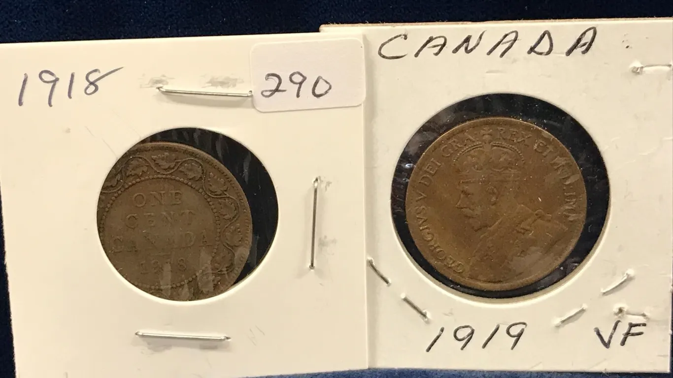 1918 & 1919 Canadian Large Pennies