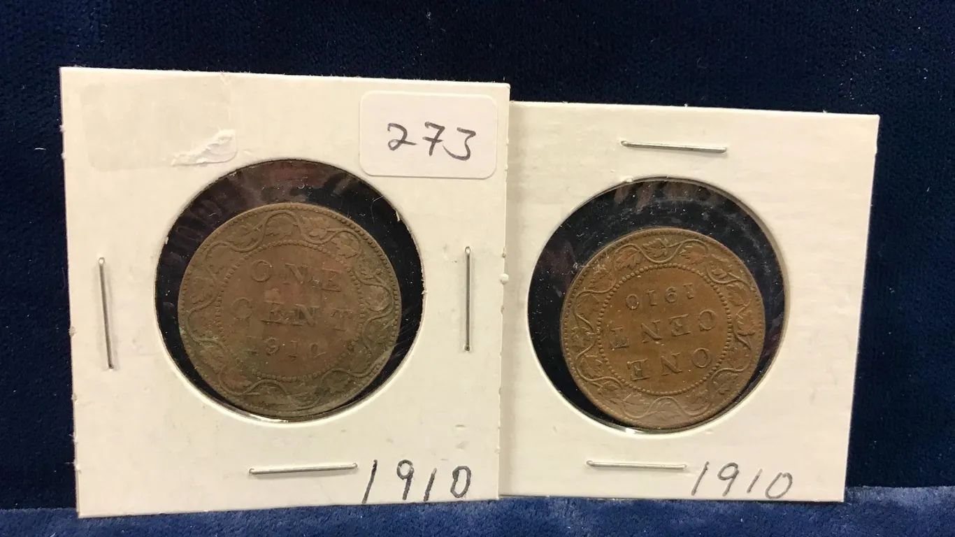 two 1910 Canadian Large Pennies