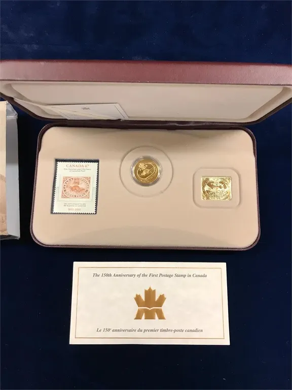 2001 150 yrs Stamp, Silver Coin Gold Clad Set