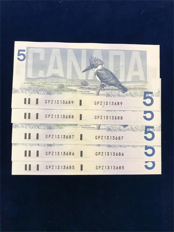 1986 Can $5 Bank Notes 5 in sequence