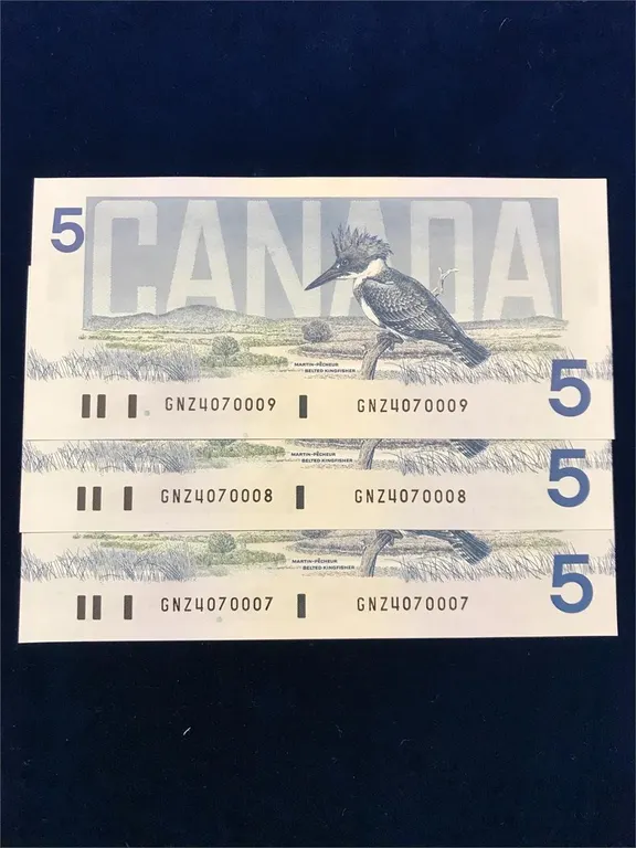 1986 Can $5 Bank Notes 3 in sequence