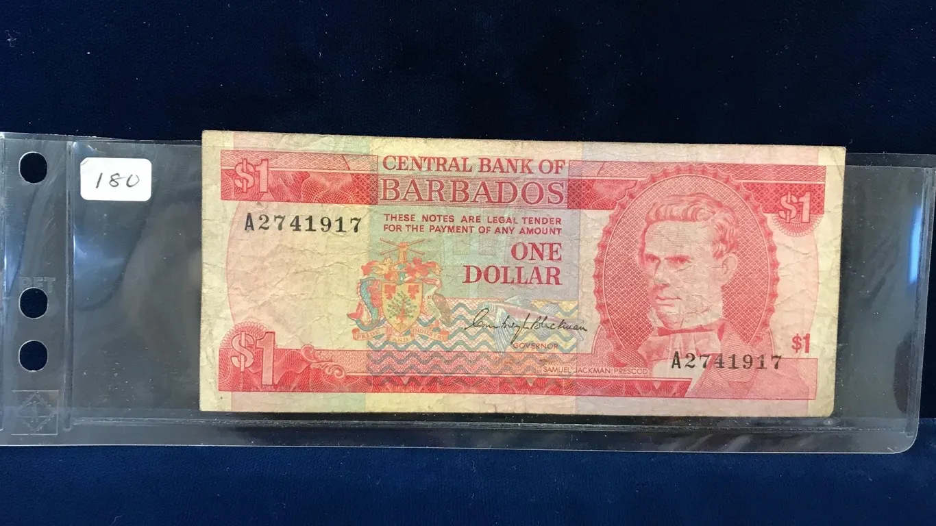 Barbados $1 bank note.