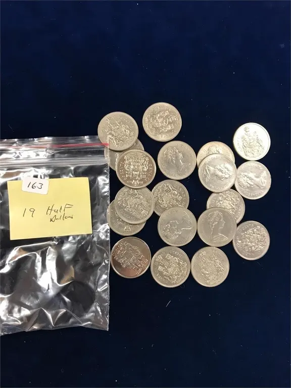19 Canadian half dollars assorted. No silver