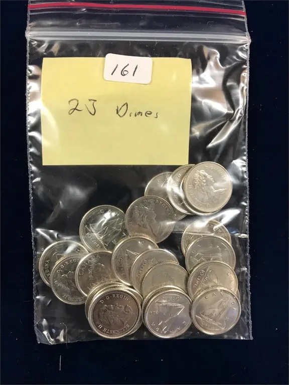 23 Canadian Dimes assorted