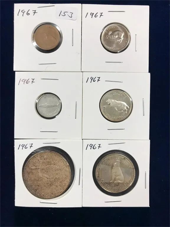 1967 Canadian Silver Coins. 6 coin set